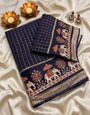 Desultory Navy Blue Banarasi Viscose Silk Saree With Exuberant Blouse Piece