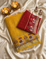Snappy Yellow Banarasi Viscose Silk Saree With Jazzy Blouse Piece