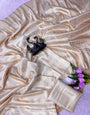 Lagniappe Beige Banarasi Tissue Silk Saree With Gratifying Blouse Piece