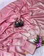 Traditional Pink Banarasi Tissue Silk Saree With Invaluable Blouse Piece