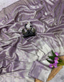 Flattering Lavender Banarasi Tissue Silk Saree With Adoring Blouse Piece
