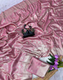 Engaging Pink Banarasi Tissue Silk Saree With Radiant Blouse Piece