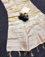 Vibrant Beige Khadi Georgette Banarasi Silk Saree With Panoply Blouse Piece