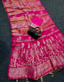 Supernal Dark Pink Khadi Georgette Banarasi Silk Saree With Exquisite Blouse Piece