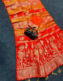 Embrocation Orange Khadi Georgette Banarasi Silk Saree With Sizzling Blouse Piece