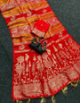 Gossamer Red Khadi Georgette Banarasi Silk Saree With Stunning Blouse Piece