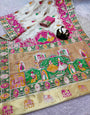 Proficient Beige Pashmina Saree With Felicitous Blouse Piece