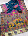 Enchanting Navy Blue Pashmina Saree With Rhapsodic Blouse Piece