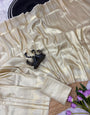 Exquisite Beige Banarasi Tissue Silk Saree With Deserving Blouse Piece
