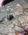 Delectable Sky Banarasi Tissue Silk Saree With Phenomenal Blouse Piece