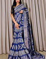 Egyptian Blue Printed Dola Silk Saree