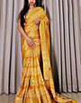 Chrome Yellow Printed Dola Silk Saree