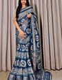 Prussian Blue Printed Dola Silk Saree