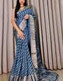 Nile Blue Printed Dola Silk Saree