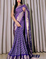 Meteorite Blue Printed Dola Silk Saree