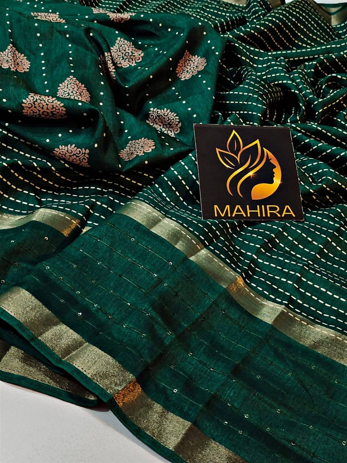 Gable Green Printed Dola Silk Saree