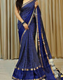 Onyx Blue Printed Dola Silk Saree