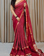 Wine Red Printed Dola Silk Saree