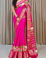 Dark Hot Pink Printed Dola Silk Saree