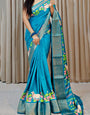 Pacific Blue Printed Dola Silk Saree