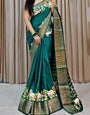 Teal Green Printed Dola Silk Saree