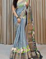 Santa Grey Printed Dola Silk Saree