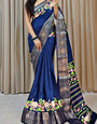 Catalina Blue Printed Dola Silk Saree