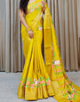 Corn Yellow Printed Dola Silk Saree