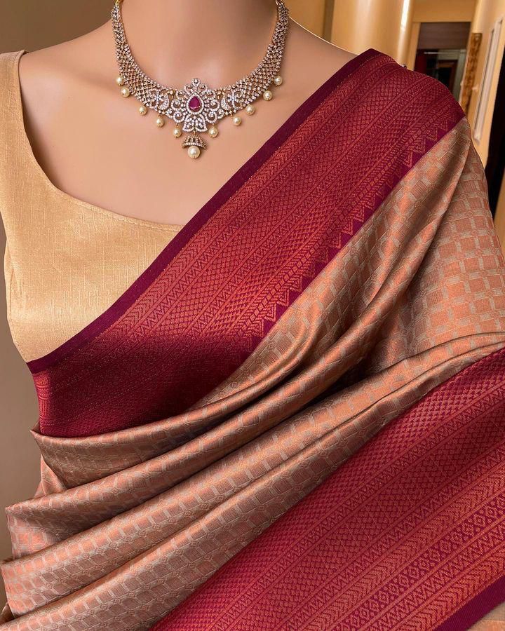 Artistic Beige Soft Silk Saree With Piquant Blouse Piece