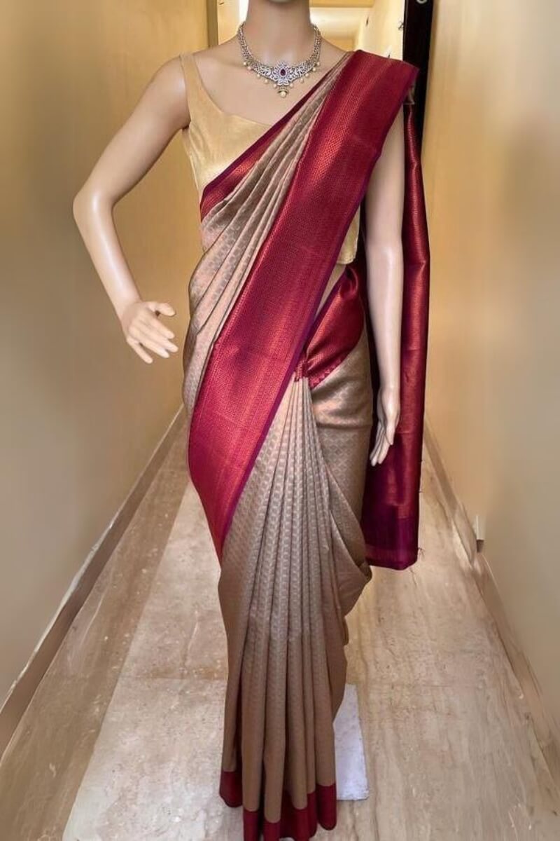 Artistic Beige Soft Silk Saree With Piquant Blouse Piece