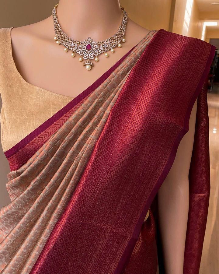 Artistic Beige Soft Silk Saree With Piquant Blouse Piece