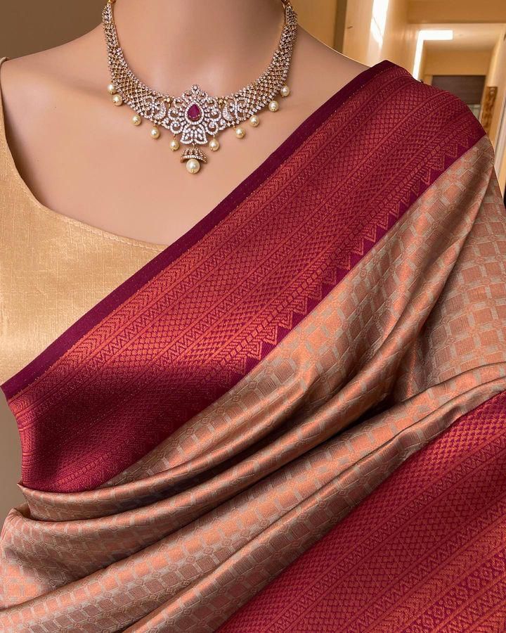 Artistic Beige Soft Silk Saree With Piquant Blouse Piece