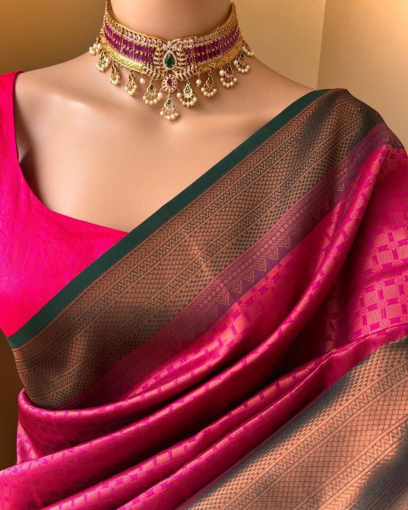 Enchanting Dark Pink Soft Silk Saree With Resonant Blouse Piece