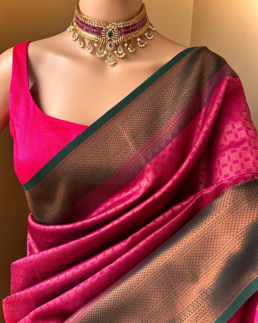 Enchanting Dark Pink Soft Silk Saree With Resonant Blouse Piece