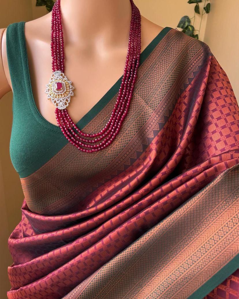 Luxuriant Maroon Soft Silk Saree With Mellifluous Blouse Piece