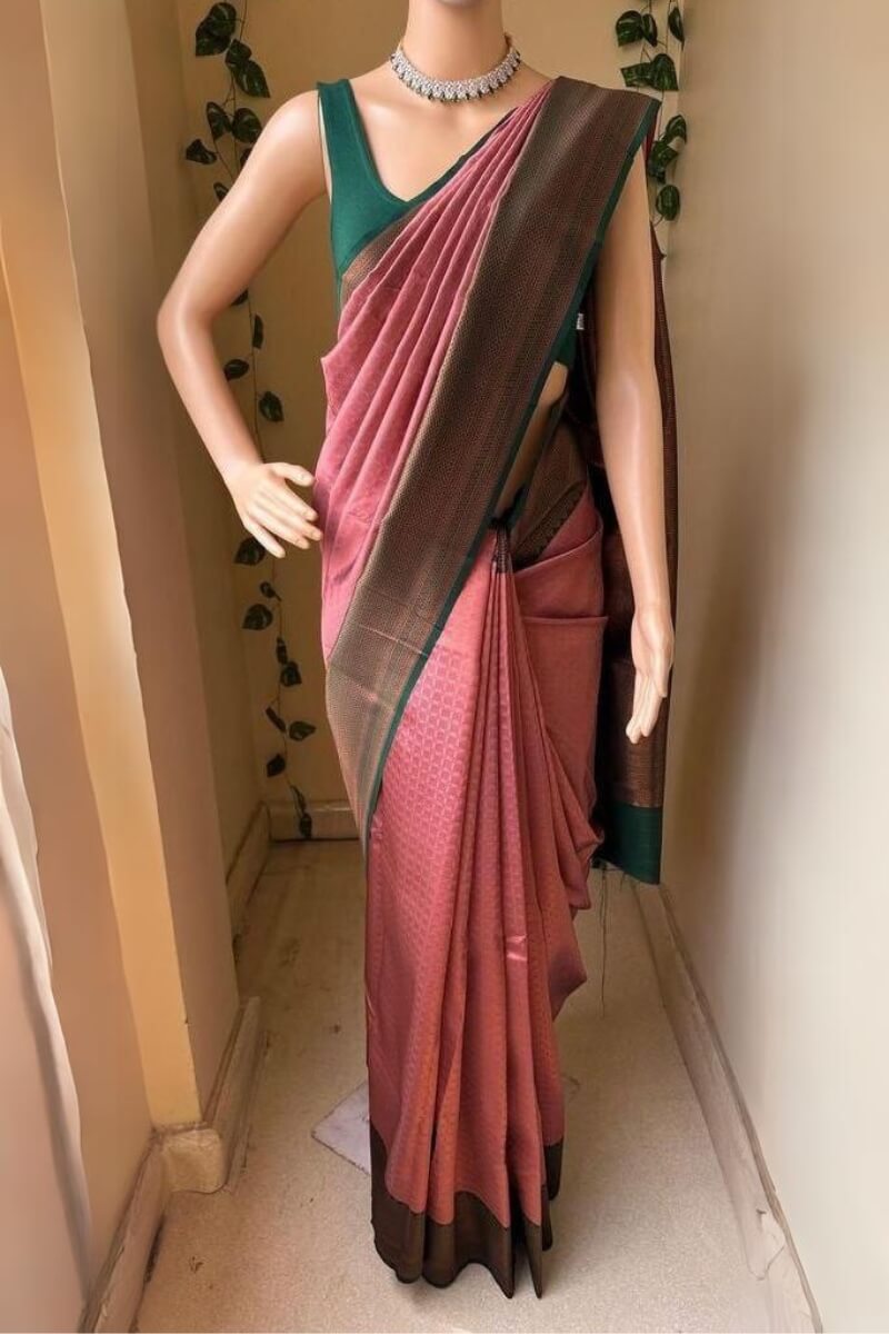 Snappy Pink Soft Silk Saree With Scrupulous Blouse Piece