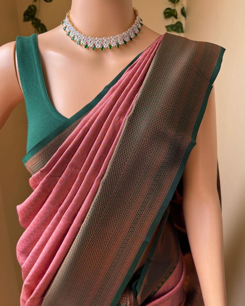 Snappy Pink Soft Silk Saree With Scrupulous Blouse Piece