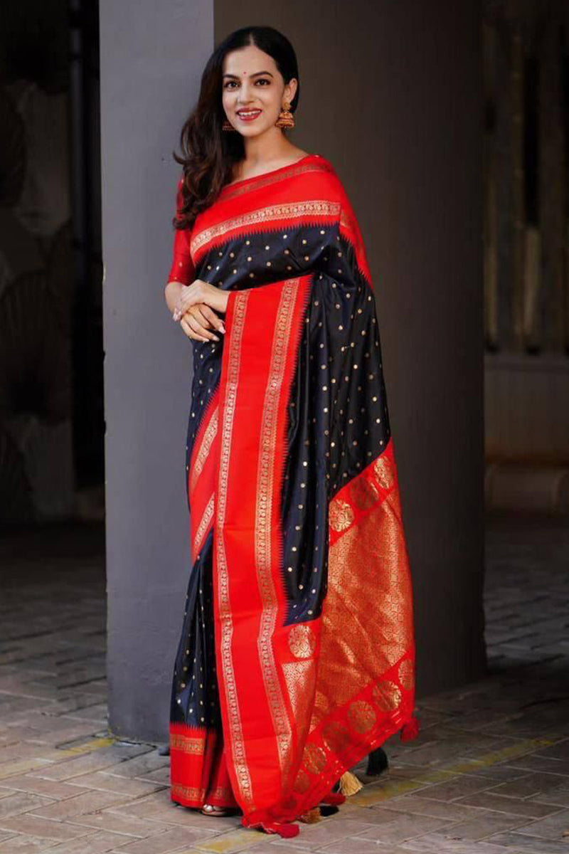 Transcendent Black Soft Silk Saree With Luminous Blouse Piece