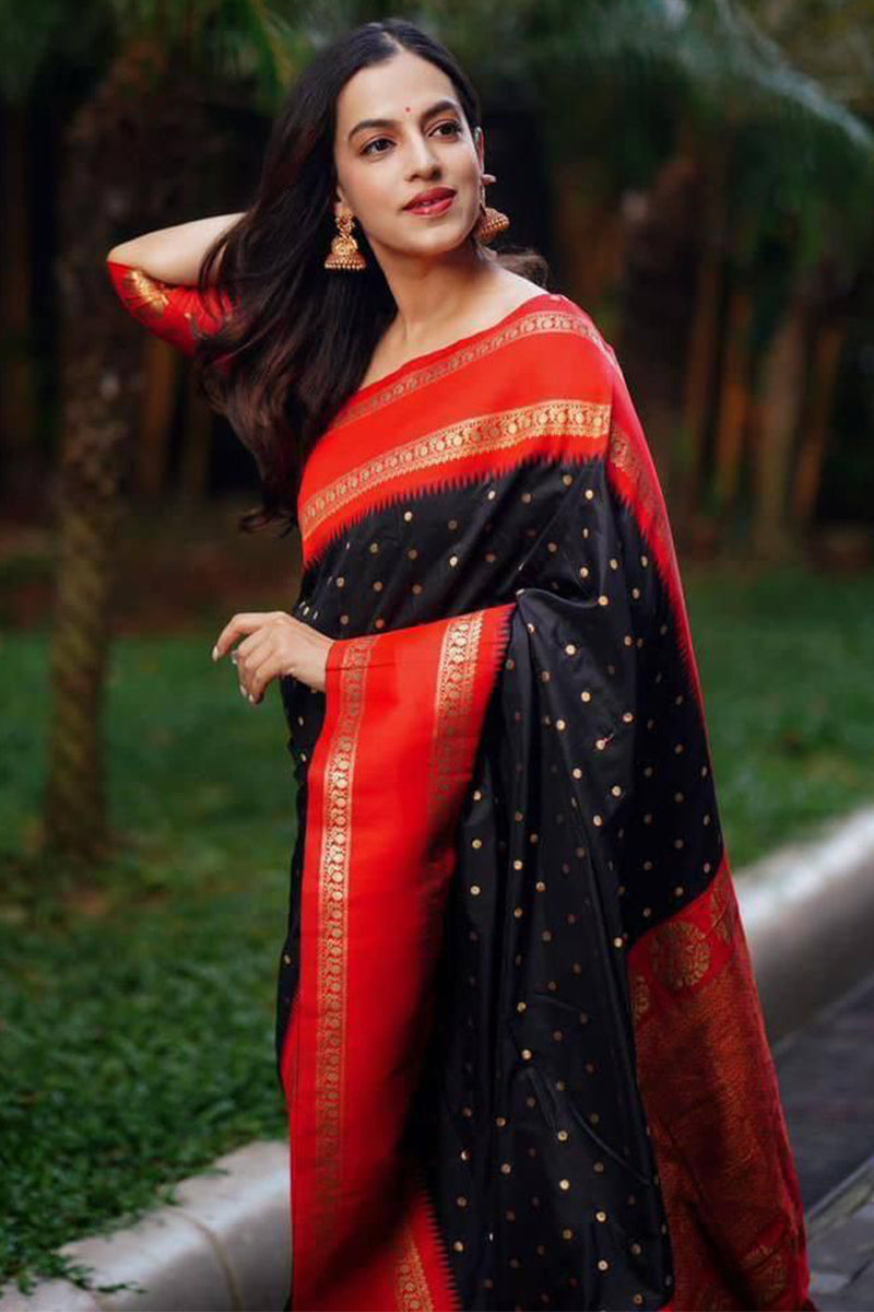 Transcendent Black Soft Silk Saree With Luminous Blouse Piece
