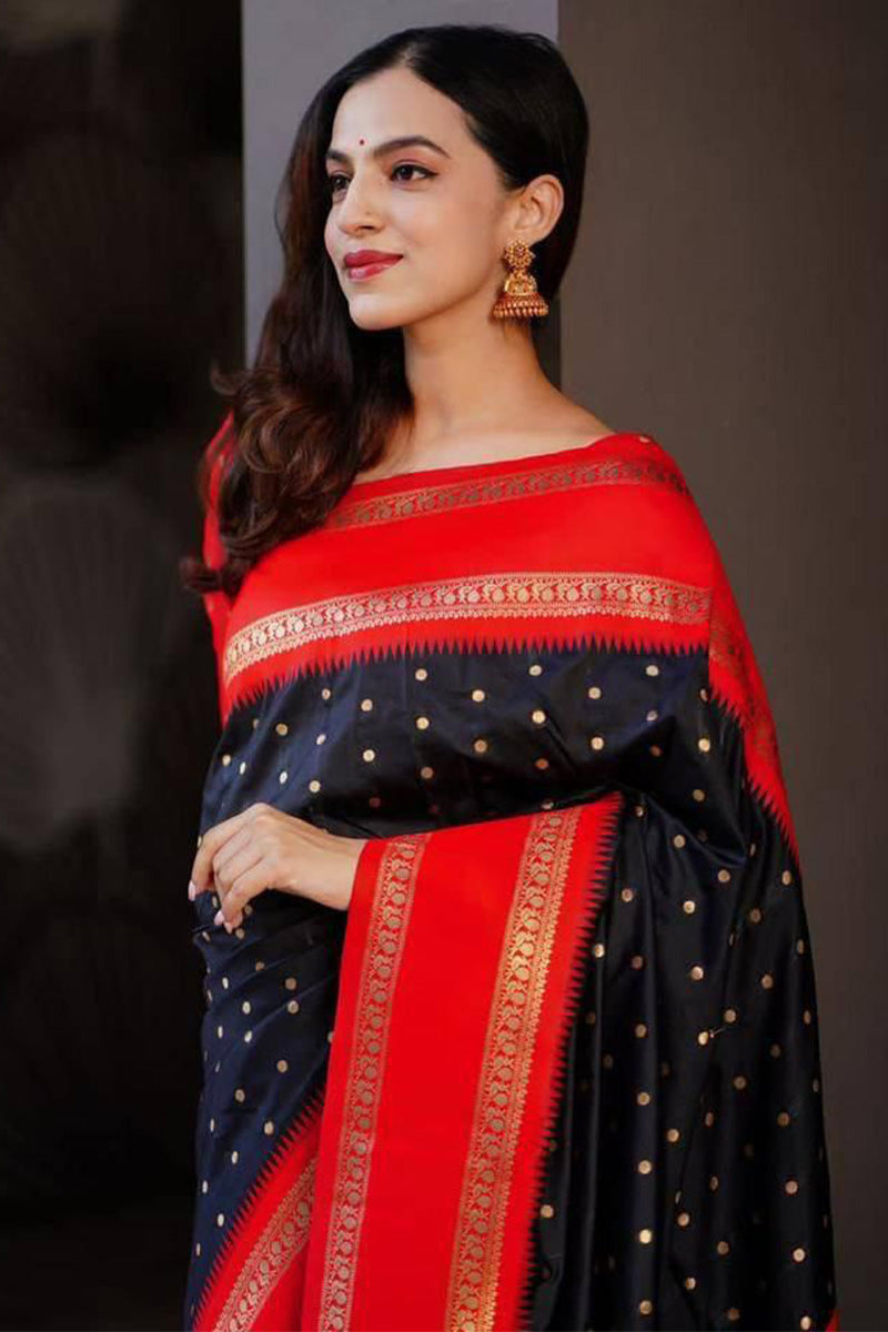 Transcendent Black Soft Silk Saree With Luminous Blouse Piece