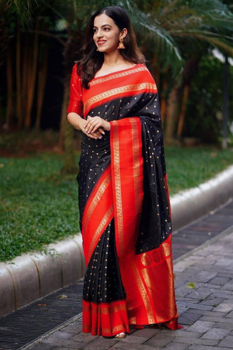 Transcendent Black Soft Silk Saree With Luminous Blouse Piece