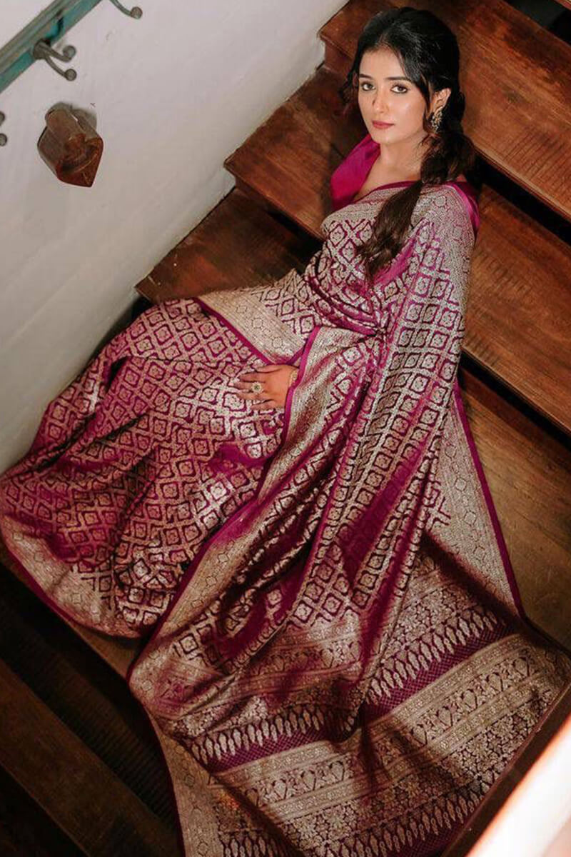 Splendiferous Wine Soft Silk Saree With Charismatic Blouse Piece