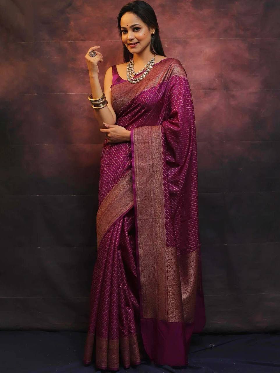 Smashing Purple Soft Silk Saree With Scrupulous Blouse Piece