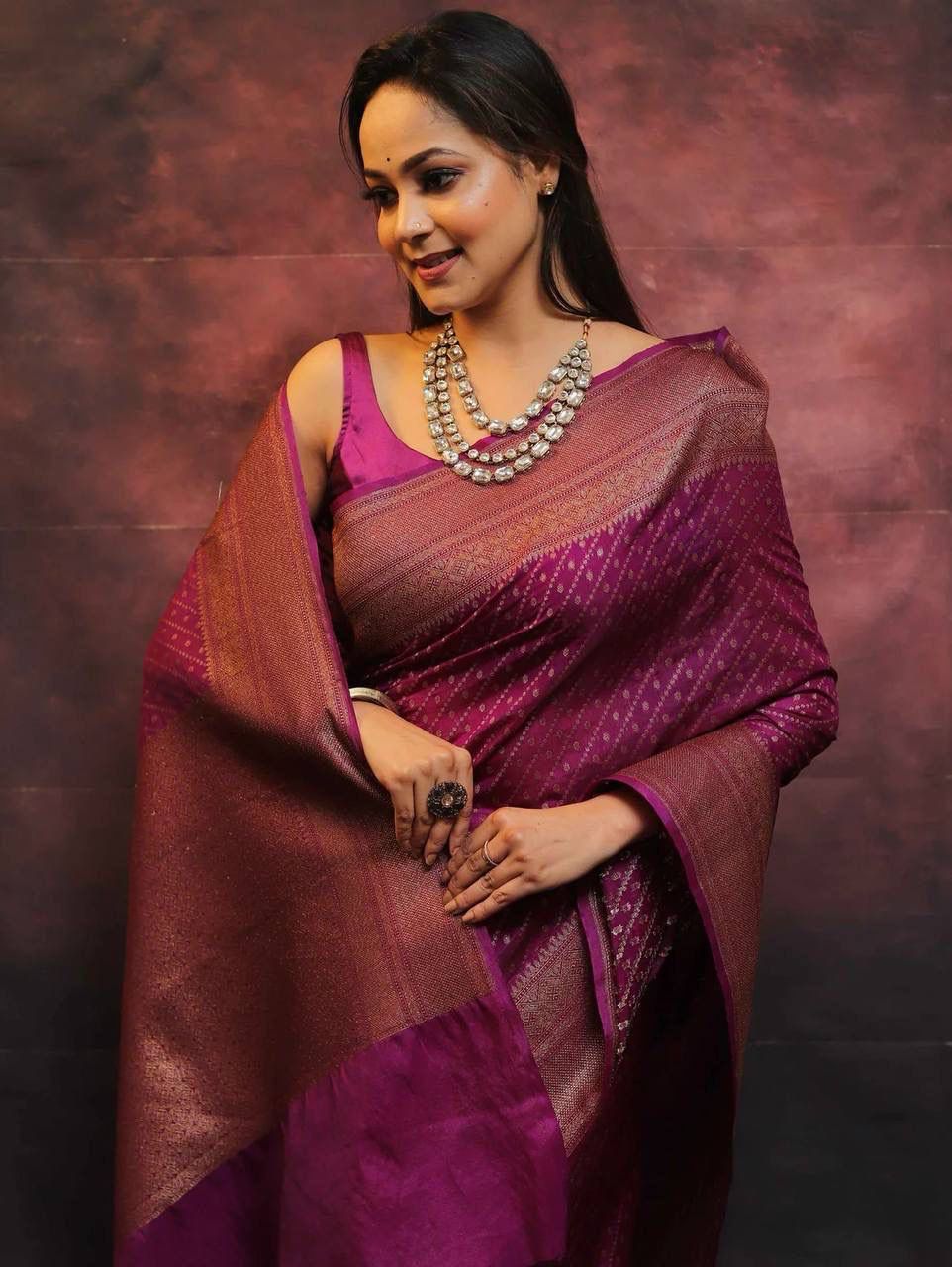 Smashing Purple Soft Silk Saree With Scrupulous Blouse Piece