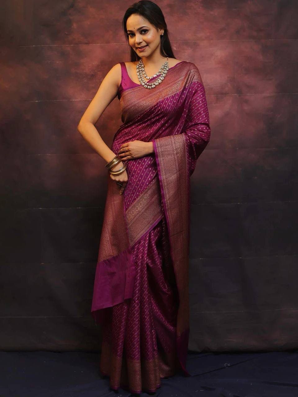 Smashing Purple Soft Silk Saree With Scrupulous Blouse Piece