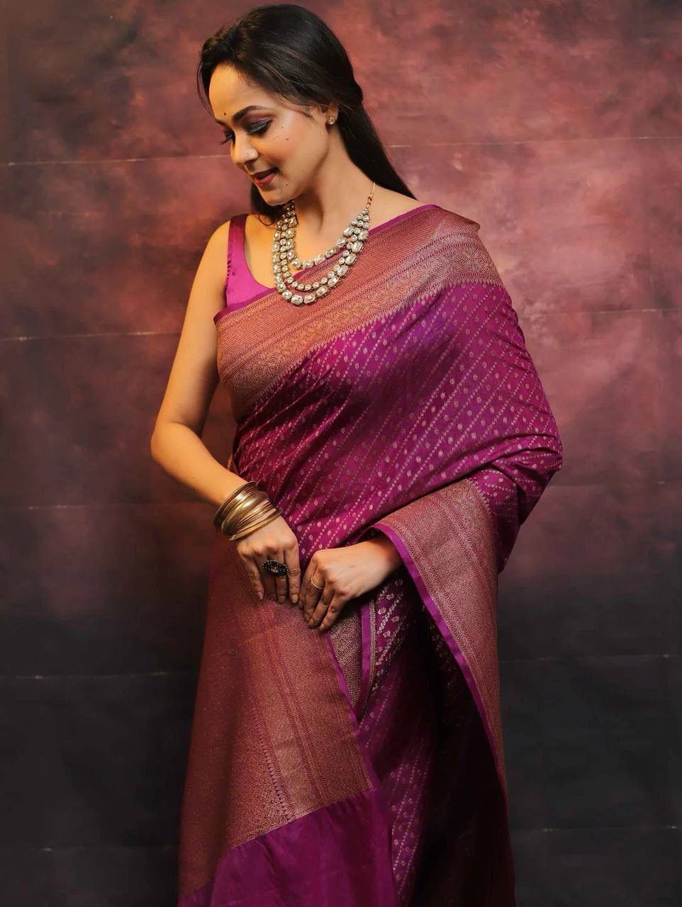 Smashing Purple Soft Silk Saree With Scrupulous Blouse Piece