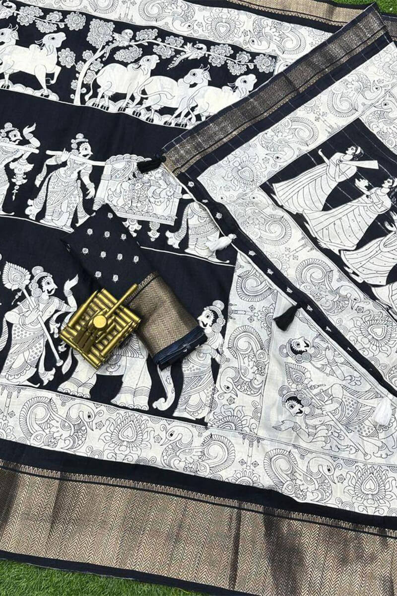 Moiety Off White Digital Printed Soft Silk Saree With Denouement Blouse Piece