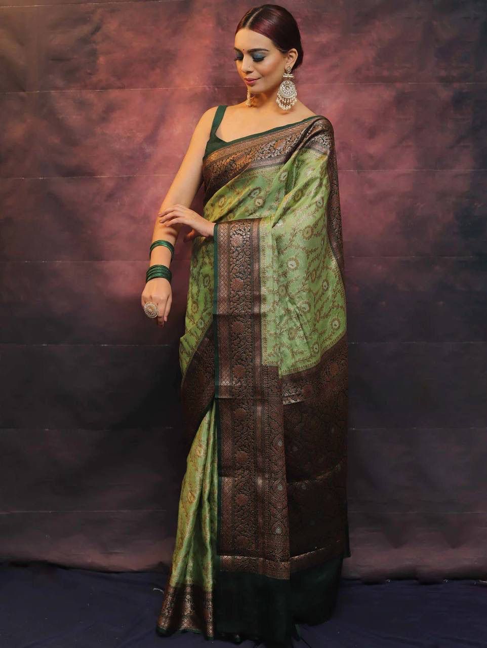 Lagniappe Pista Soft Silk Saree With Improbable Blouse Piece