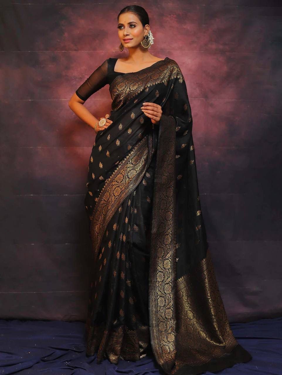 Imbrication Black Soft Silk Saree With Enigmatic Blouse Piece