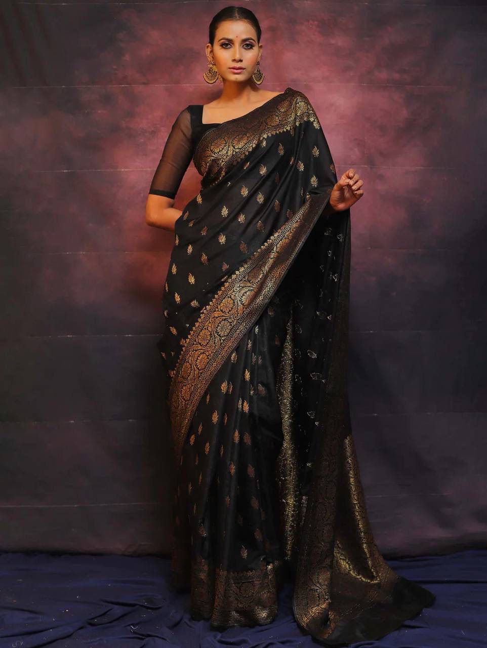 Imbrication Black Soft Silk Saree With Enigmatic Blouse Piece
